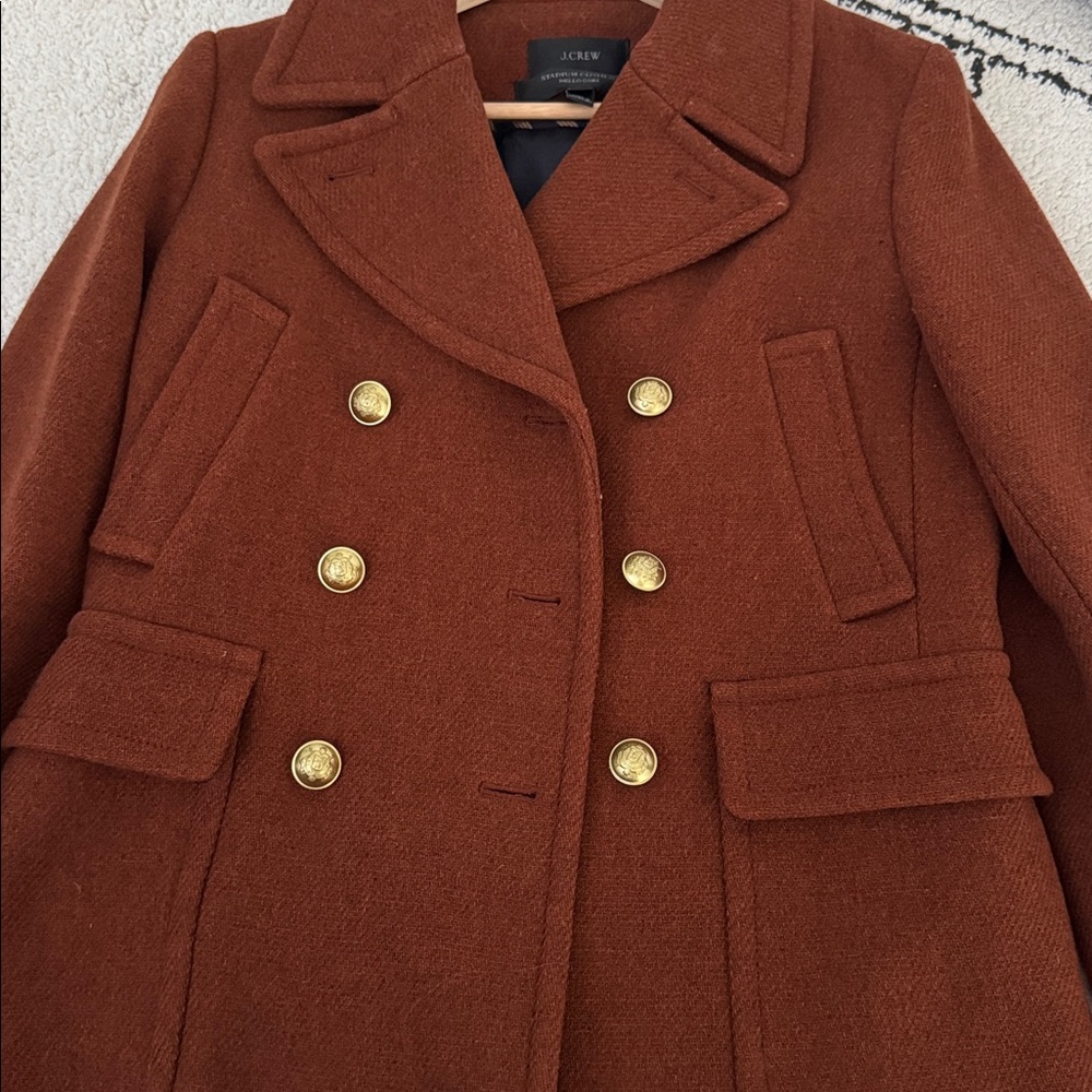 J. Crew Women's Red Brown Double-Breasted Coat - Picture 9 of 10
